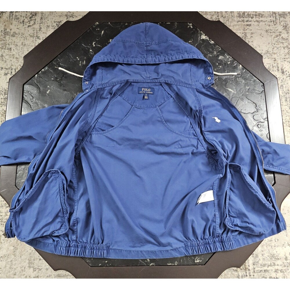 Polo Ralph Lauren Blue Hooded Windbreaker Jacket Mens Small Full Zip Lightweight - Picture 3 of 6